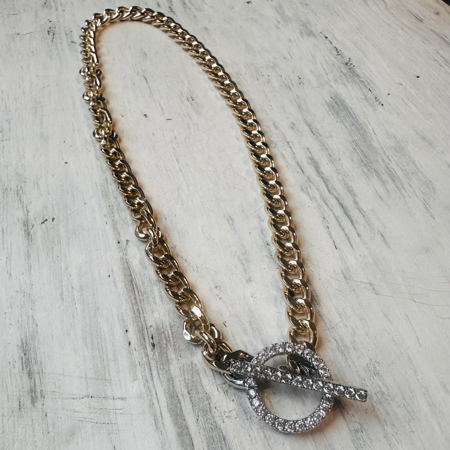 Chunky Gold Chain & CZ Toggle Necklace