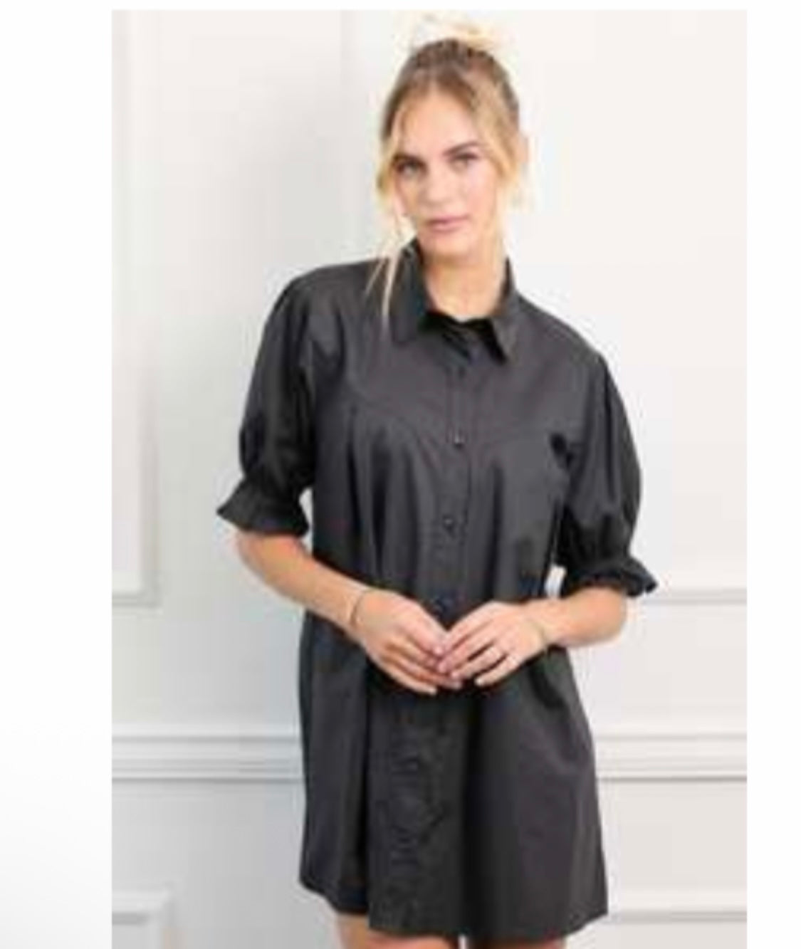 Black Poplin Collard Dress