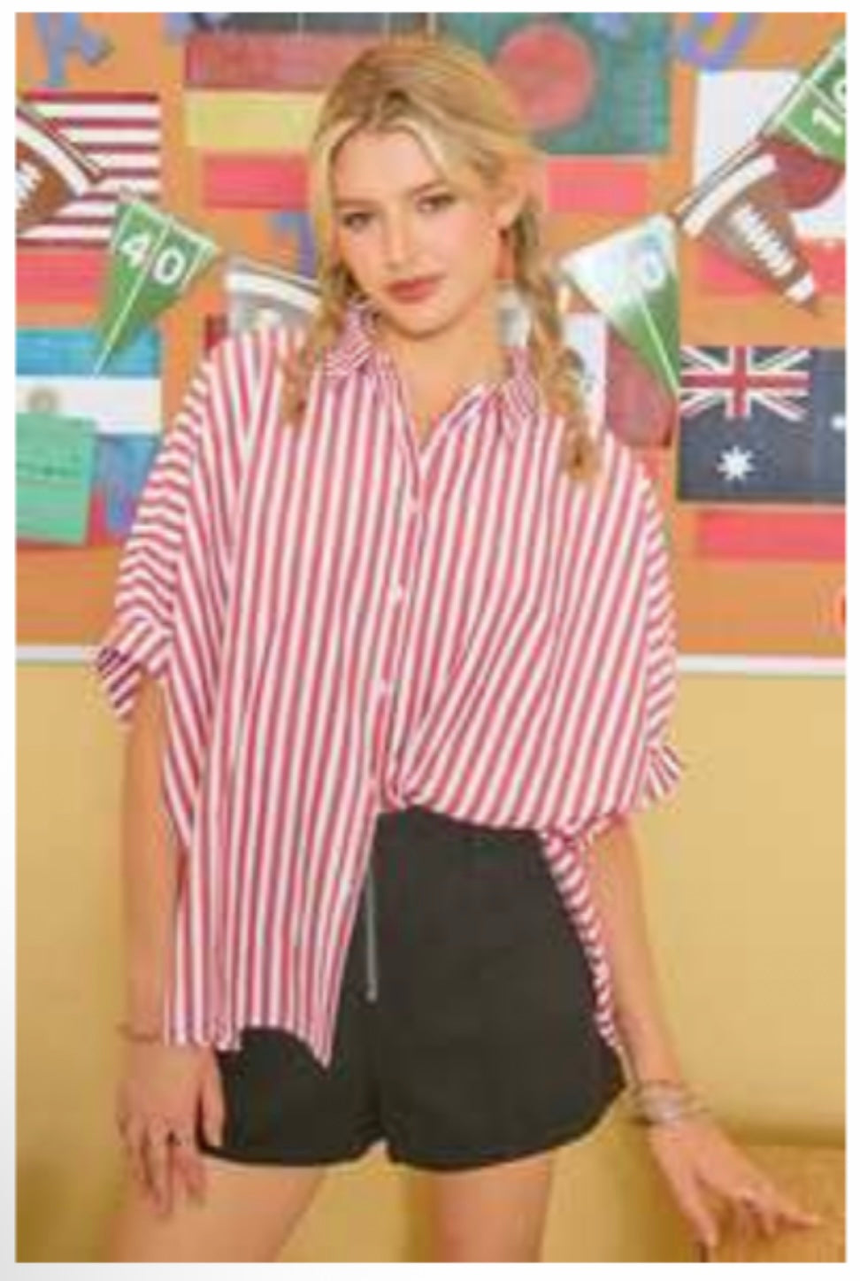 Red Striped Oversized Top