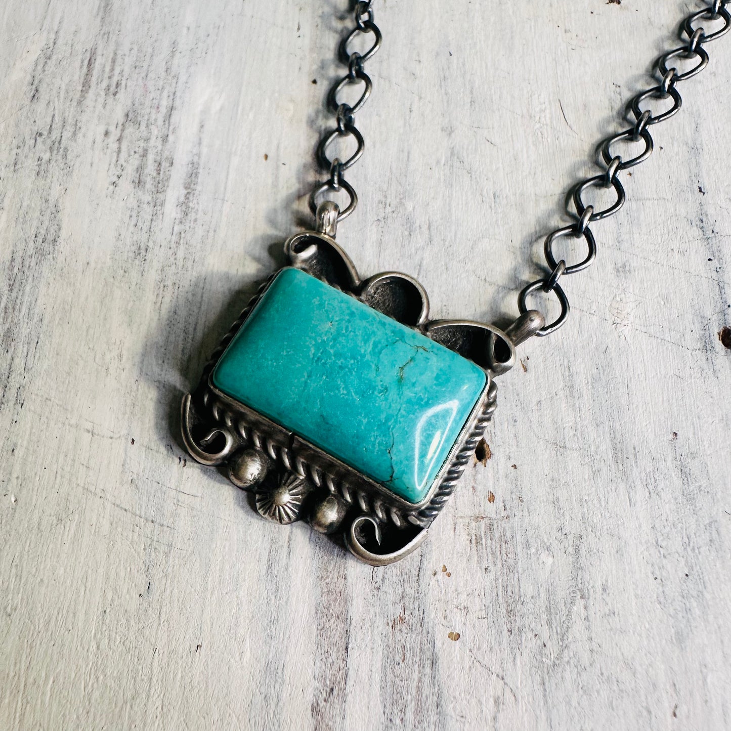 Sterling & Turquoise Bar Deco Edge Necklace