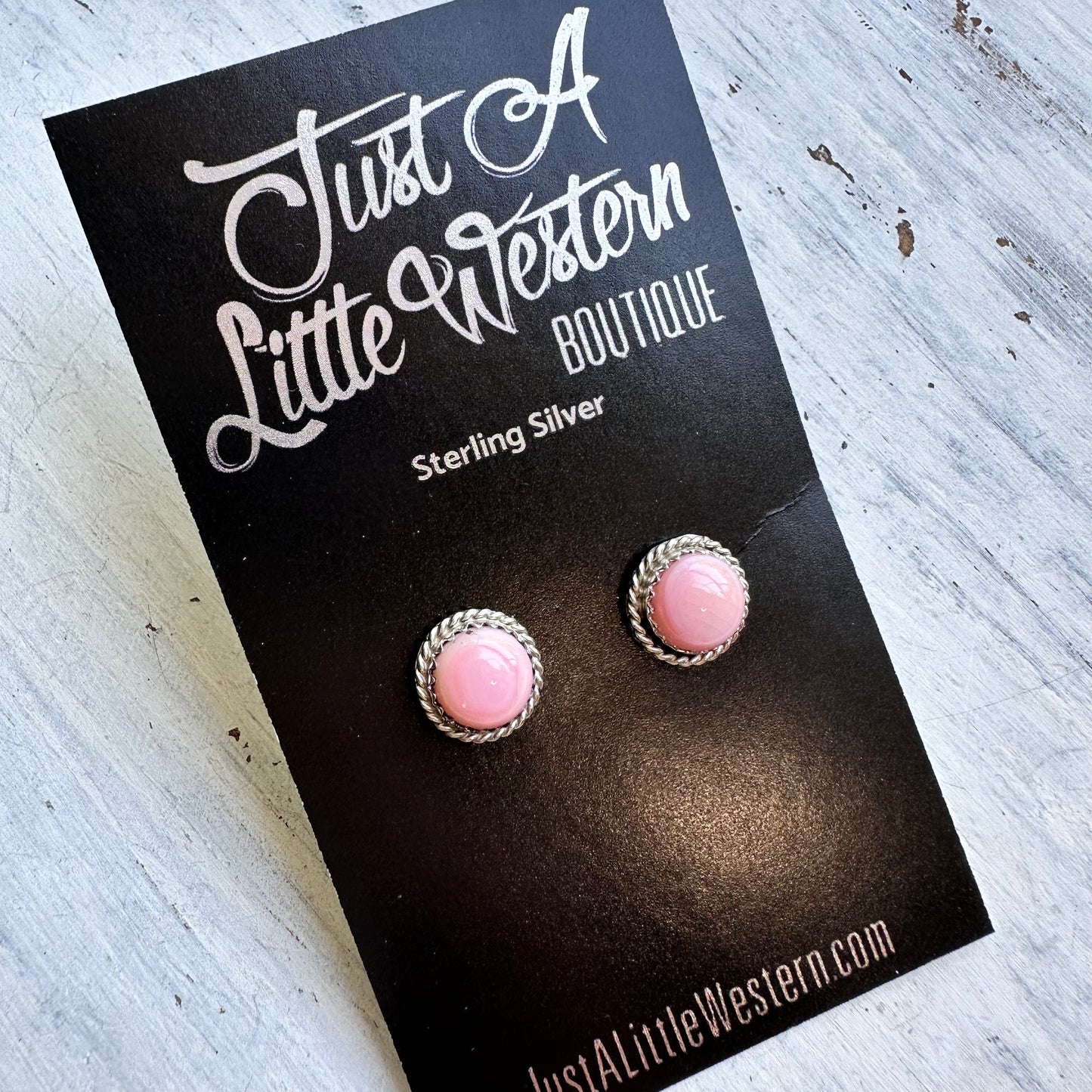 Sterling & Pink Stone Rope Edge Stud Earring