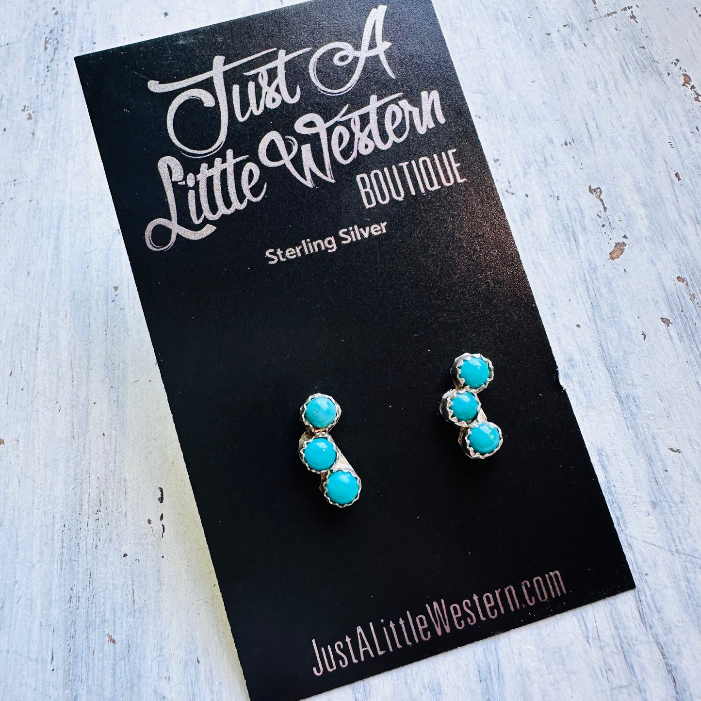 Sterling & 3 Turquoise Stone Arch Stud Earring