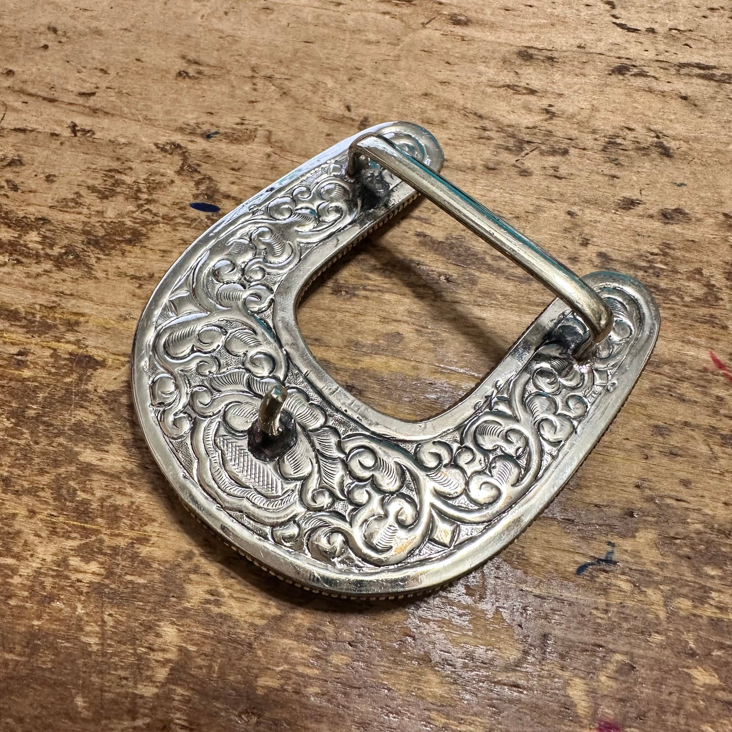 Turquoise Teardrop & Pink Stone Coin Silver Belt Buckle