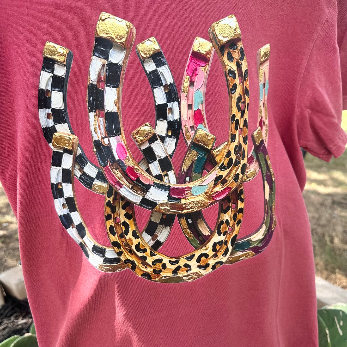 Horseshoe Oil Paint Graphic Tee- Washed Crimson
