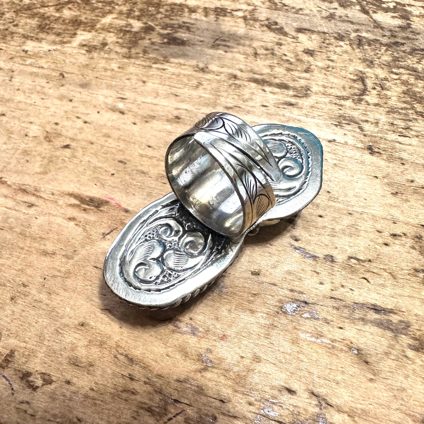 Double Turquoise Stone Coin Silver Ring
