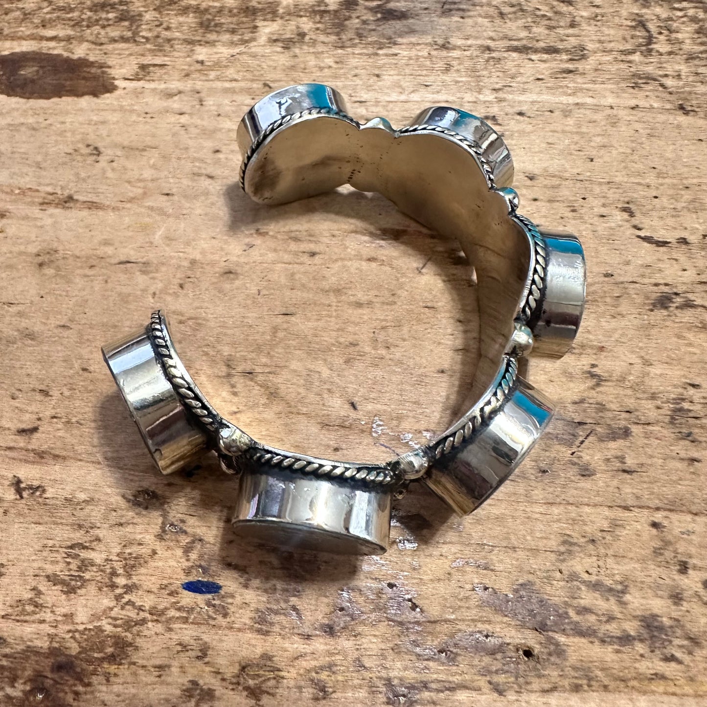 Indian Coin Rope Edge Coin Silver Cuff Bracelet