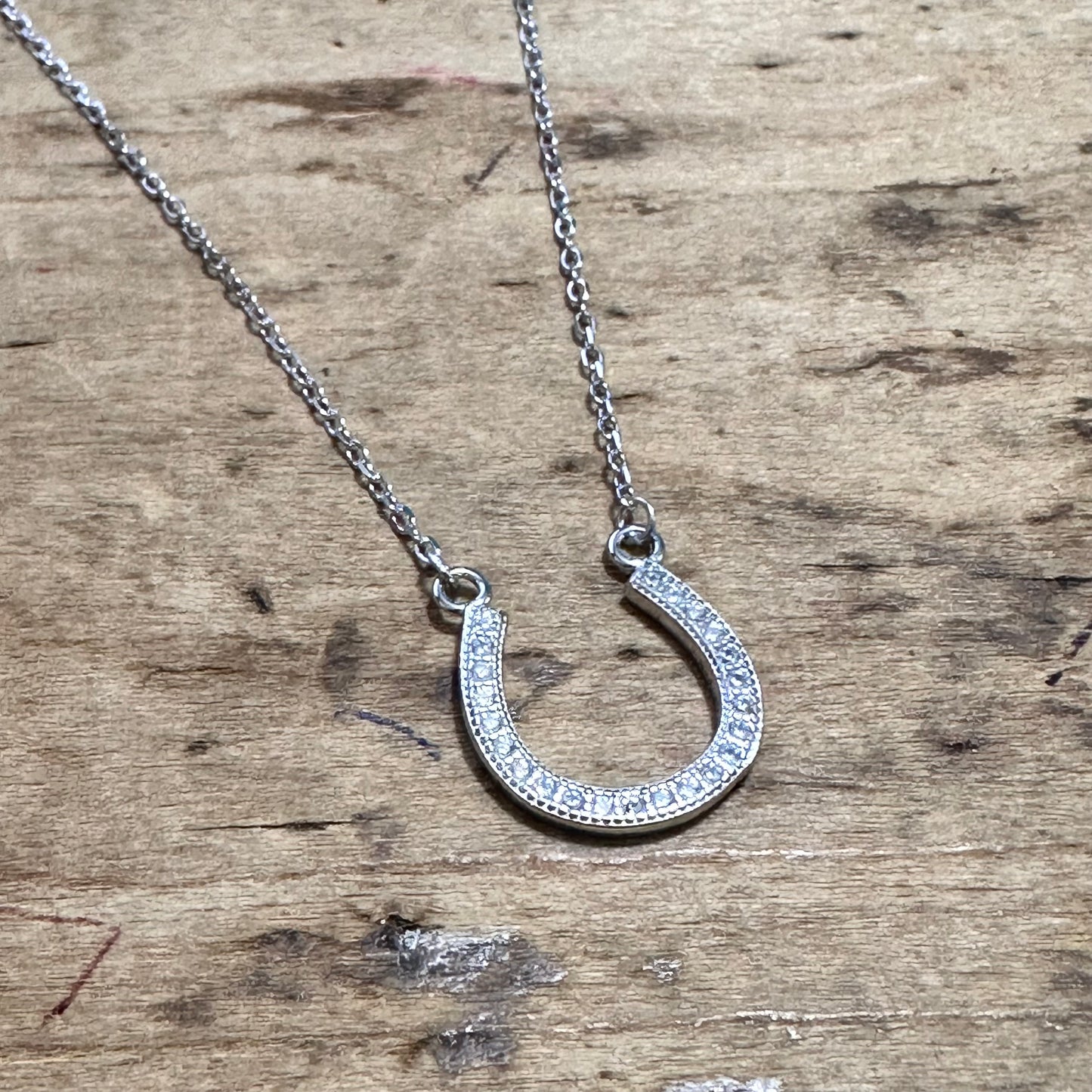Sterling Silver & CZ Dainty Horseshoe Necklace