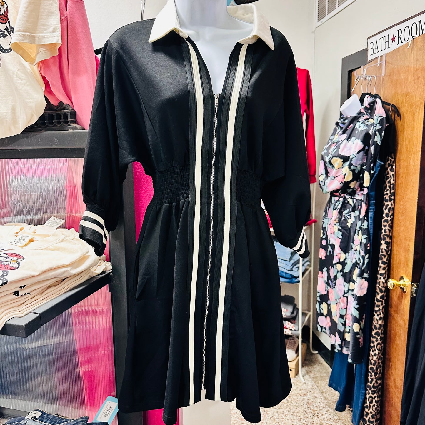 Black Zipper Dress with Contrasting Detail