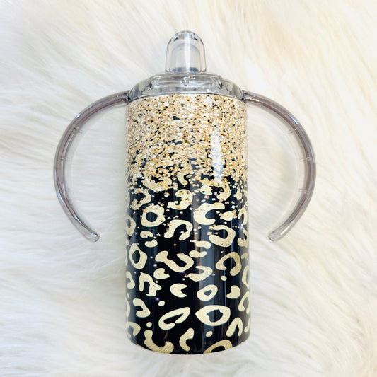 Black Glitter & Leopard Sippy Cup
