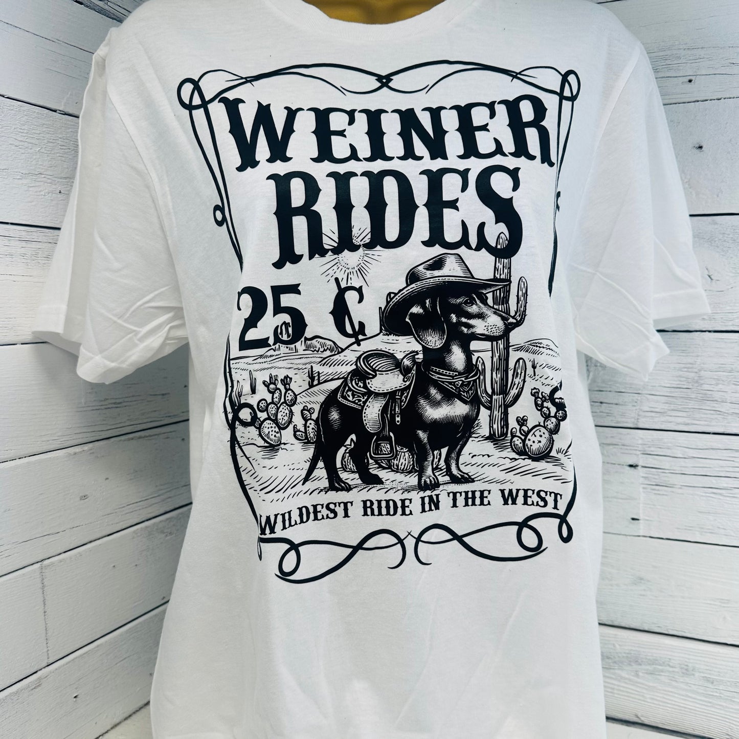 Weiner Rides Tee- White
