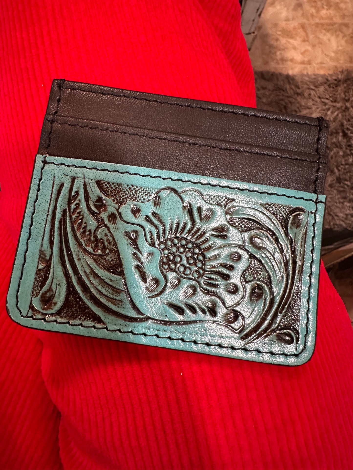 Turquoise Tooled Leather Card Holder