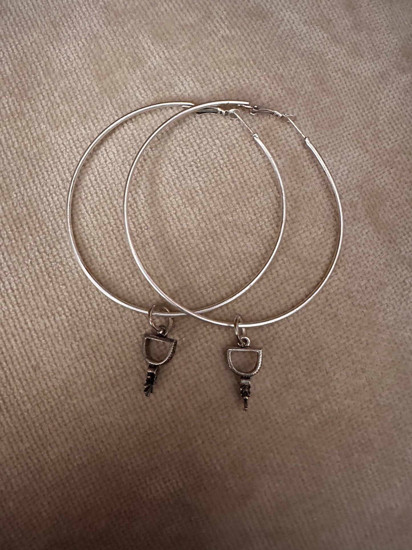 Large Silver Spur Charm Hoops