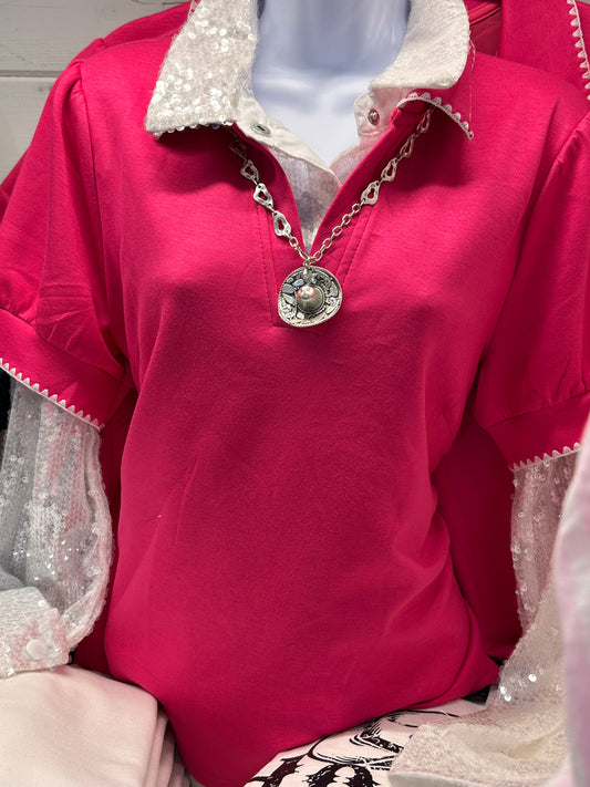 Fuchsia Color Block Polo Top