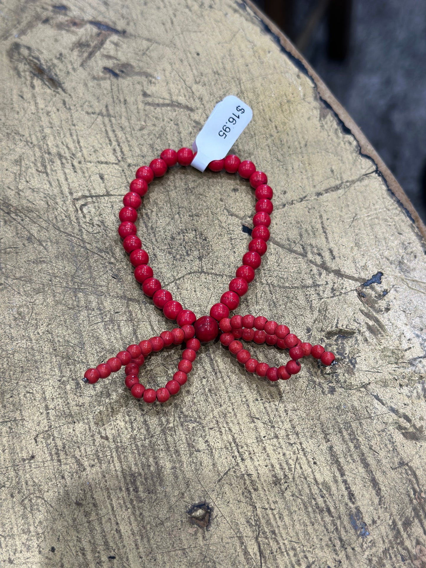 Beaded Bow Bracelet - Red