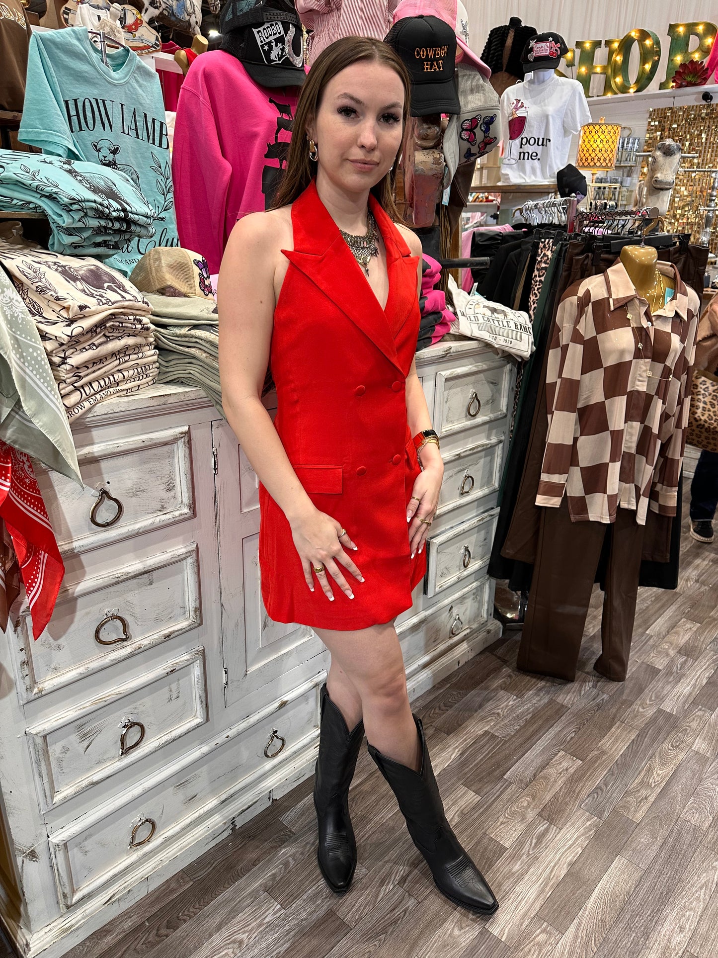 Red Halter Blazer Mini Dress