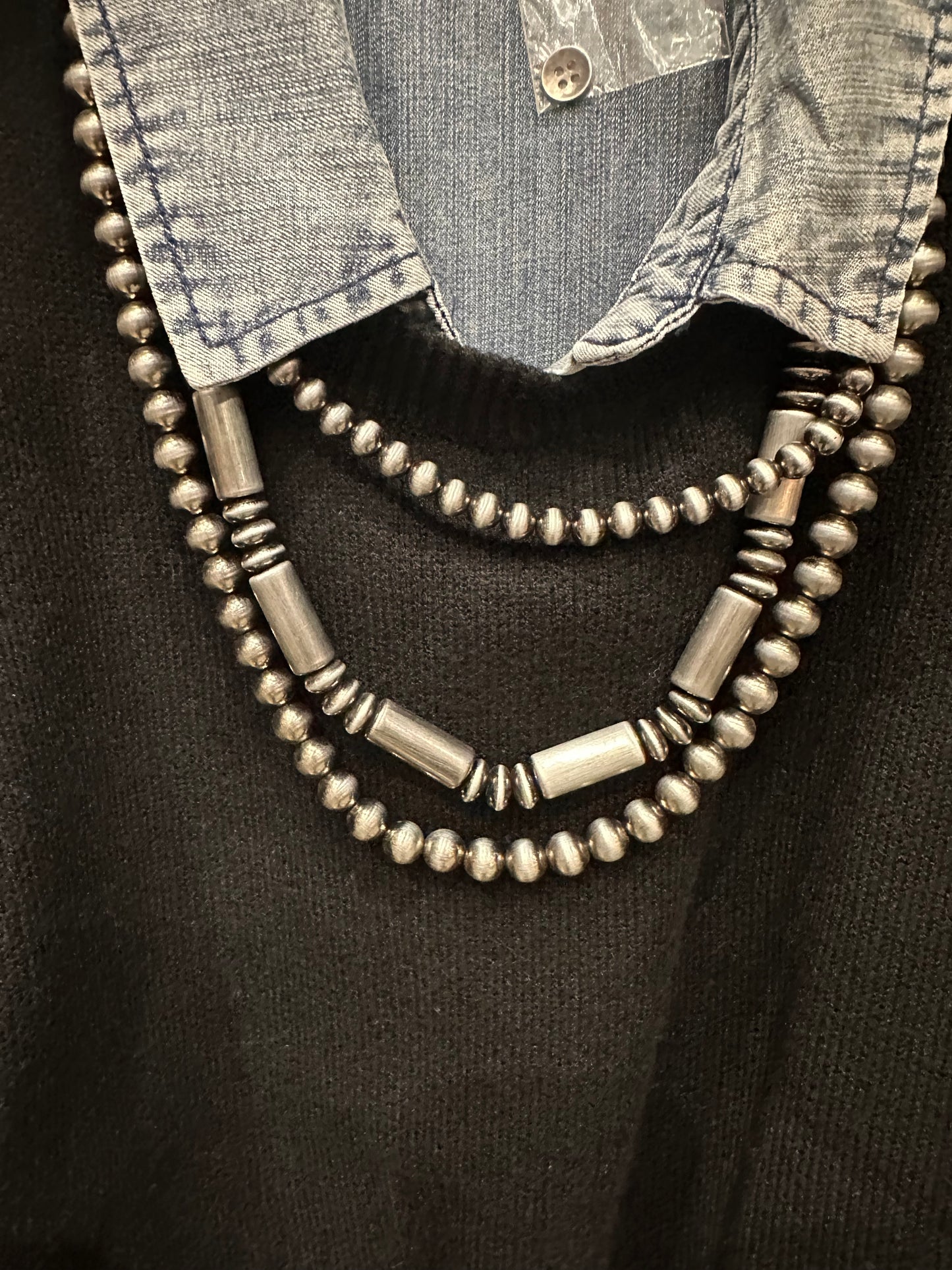 Multi Strand Pewter Pearl Necklace