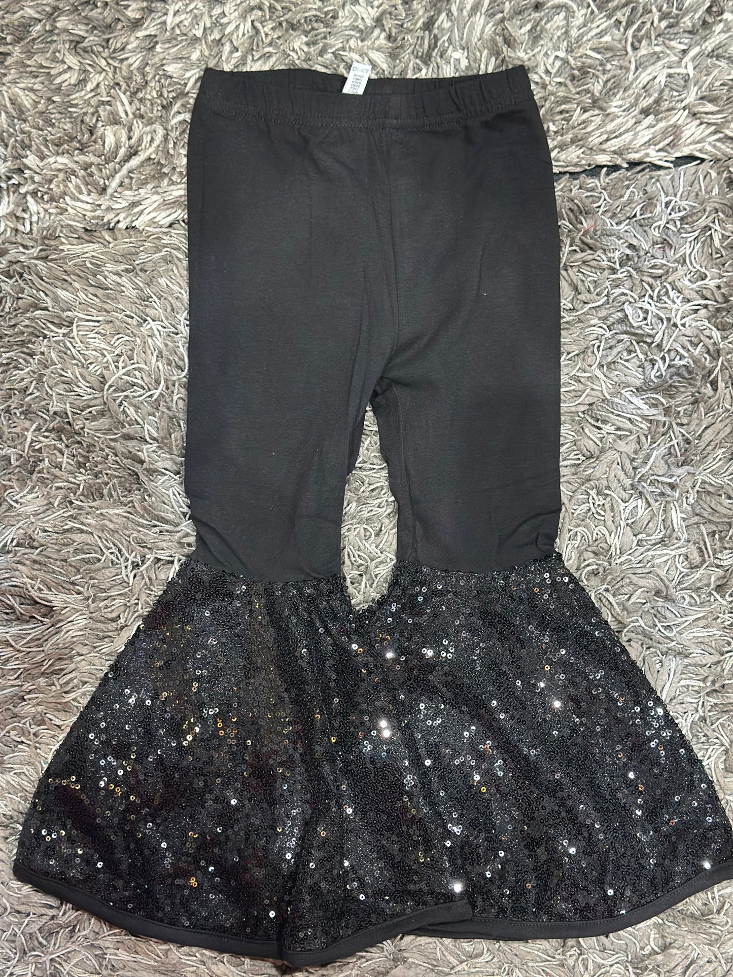 Girls Black Sequin Bell Pants