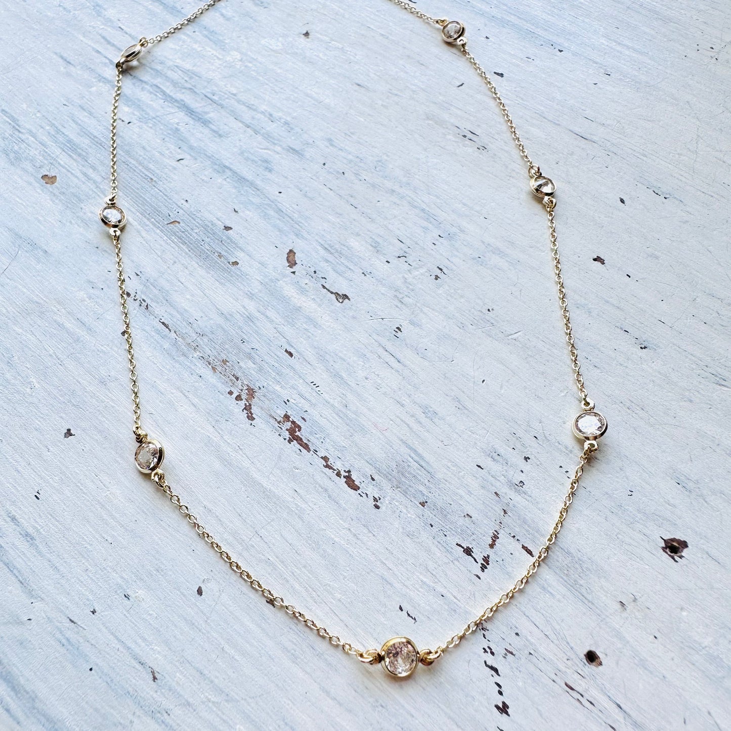 16" Gold & CZ Station Necklace