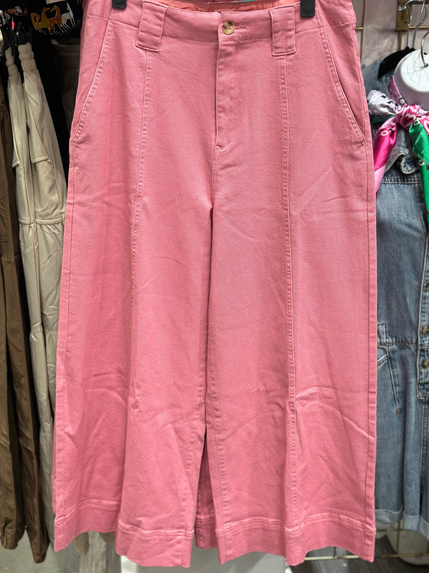 Pink Wide Leg Cropped Pants