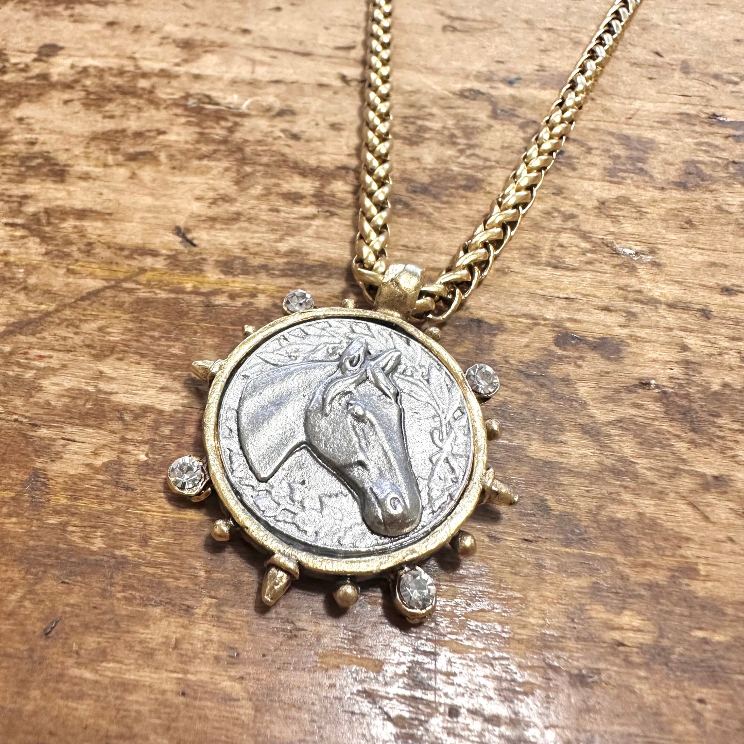 Yochi NY Silver Horse Coin & Gold Chain Necklace