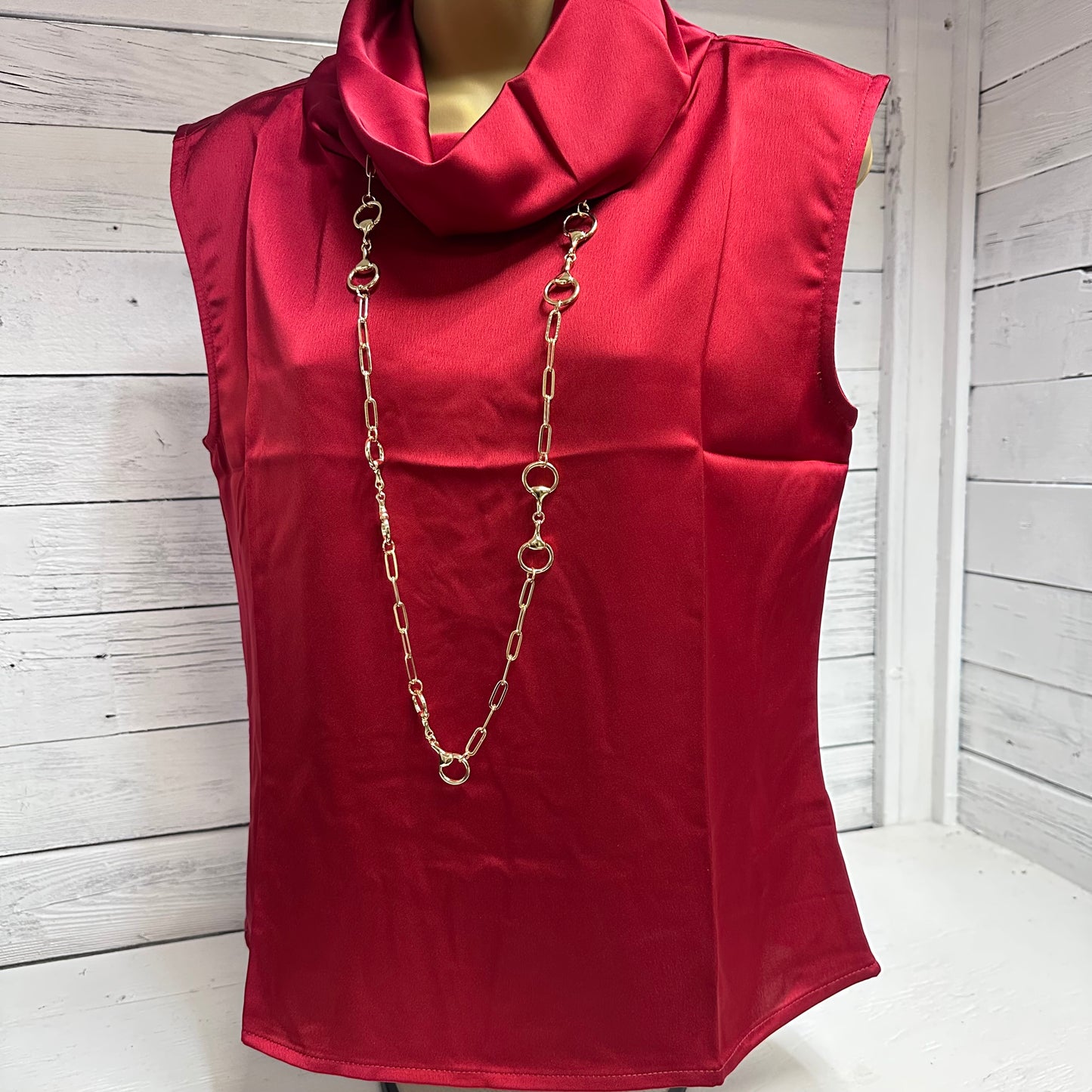 Red Sleeveless Woven Satin Top