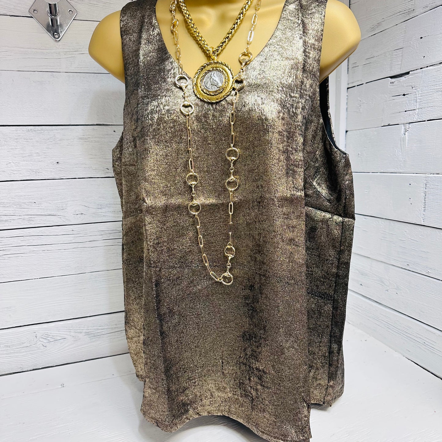 Sleeveless Gold Metallic Top