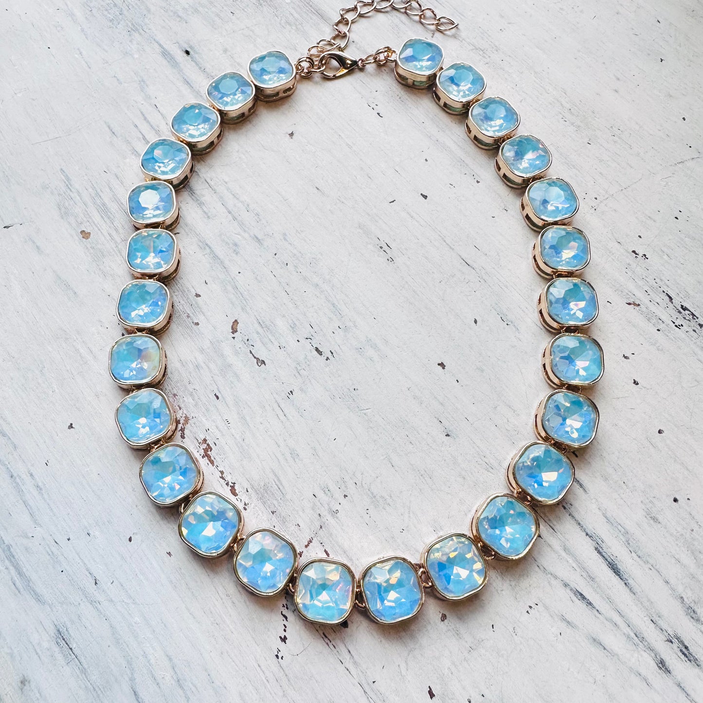 Iridescent Blue Crystal Statement Necklace
