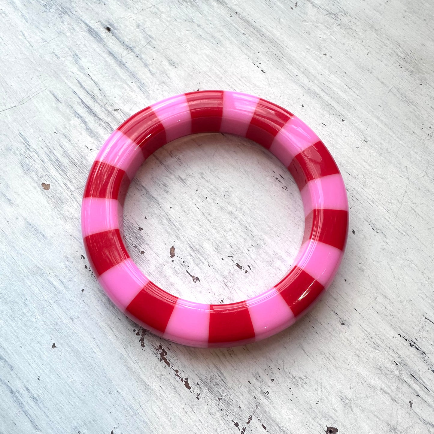 Red & Pink Color Block Resin Bangle