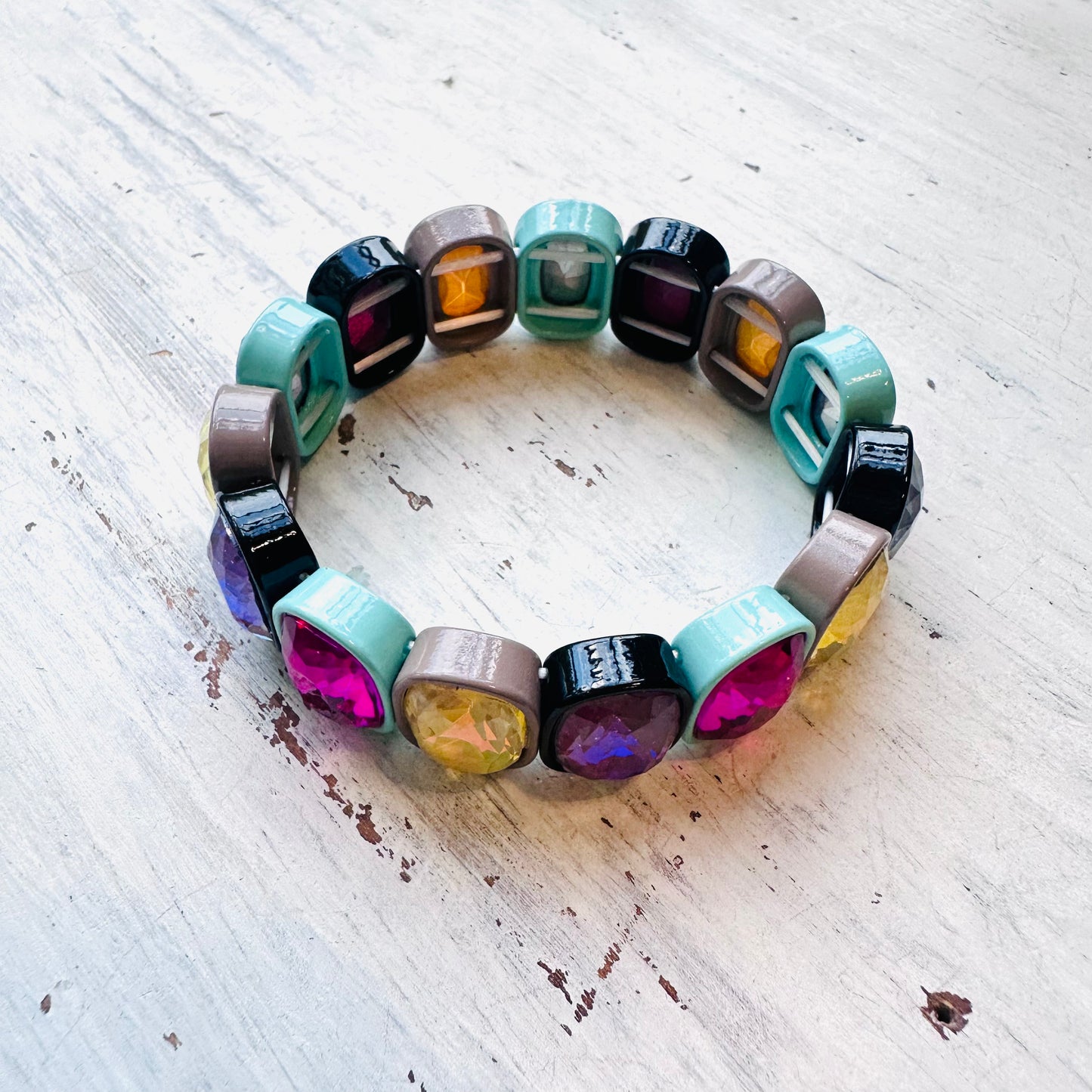 Colorful Enamel & Gem Stretch Bracelet