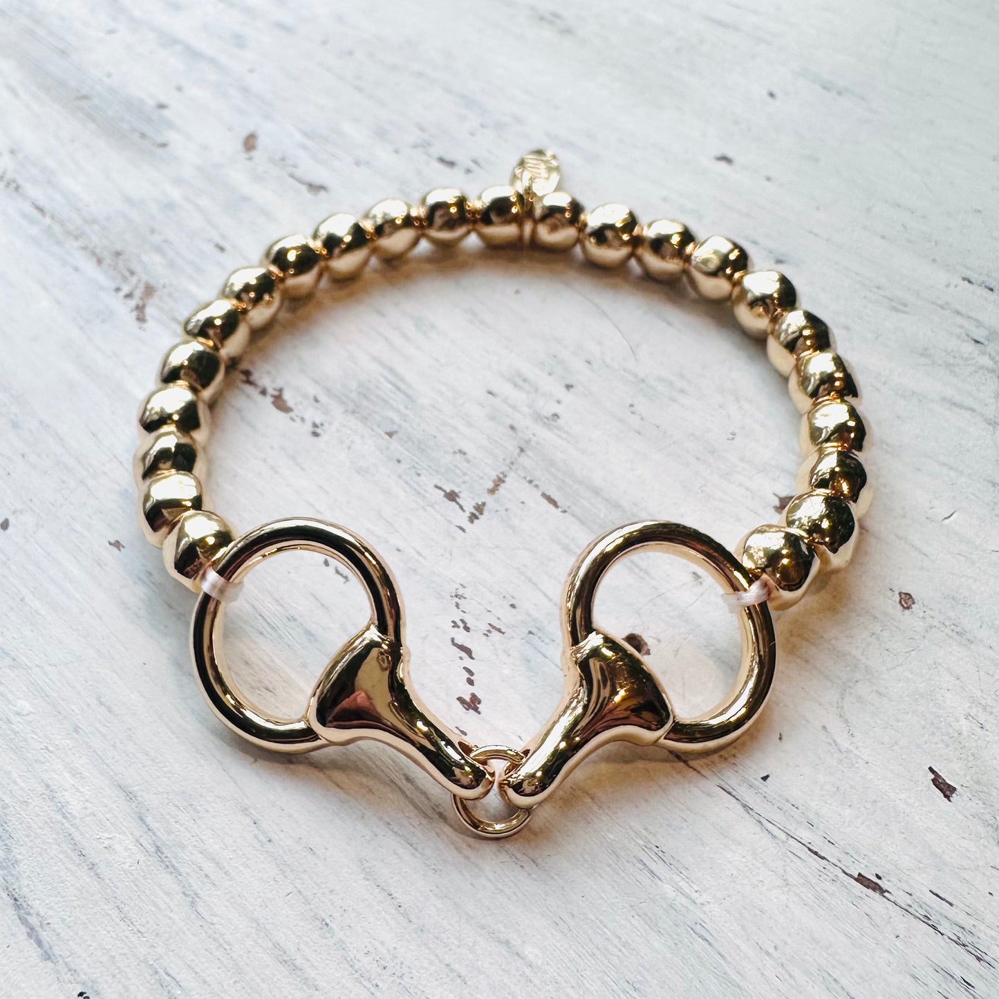 Gold Bead & Snaffle Bit Stretch Bracelet