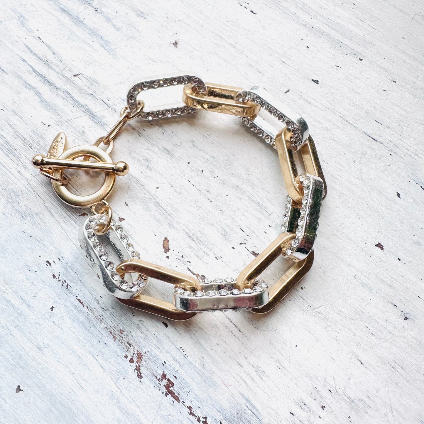 Matte Gold & Crystal Chunky Paperclip Bracelet
