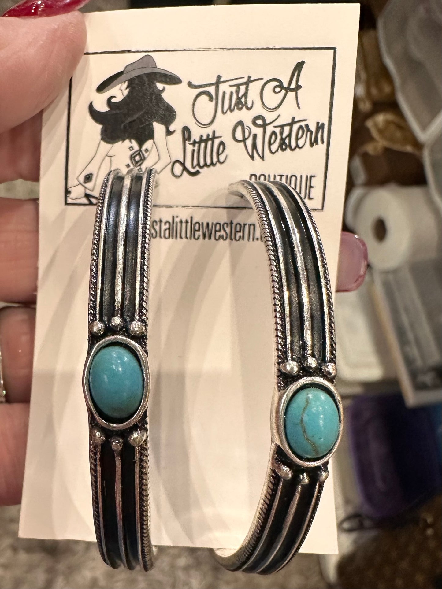 Silver & Turquoise Stone Hoop Earring
