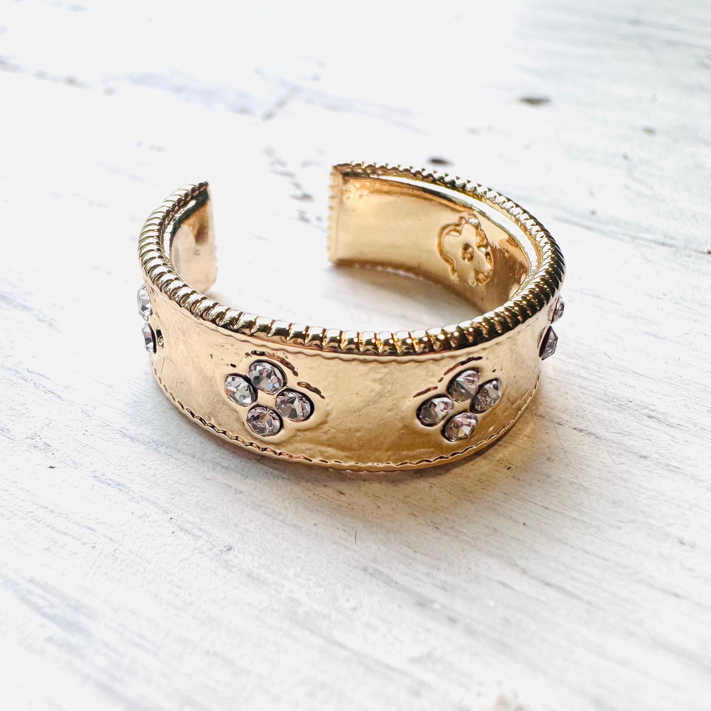 Gold & CZ Clover Adjustable Ring