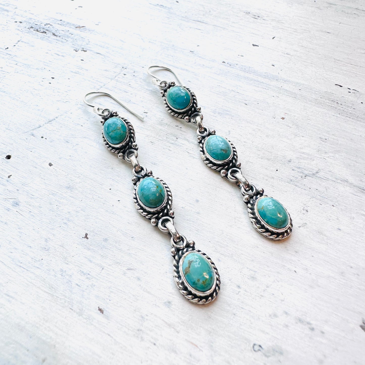 Sterling & Turquoise Triple Stone Dangle Earrings