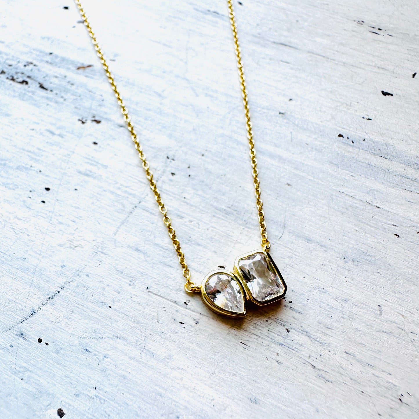 Gold Rectangle-Teardrop Necklace