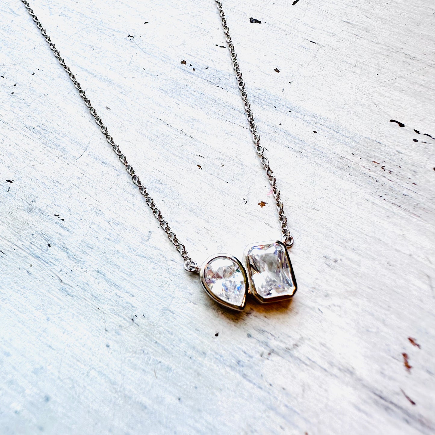 Rectangle-Teardrop Crystal Necklace