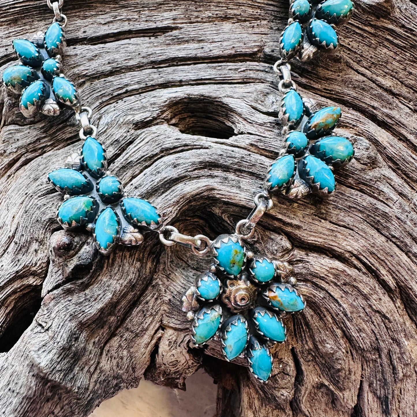 Sterling & Turquoise 5 Cluster Statement Necklace