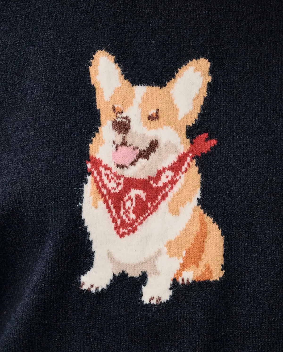 Corgi Graphic Long Sleeve Knit Sweater in Navy