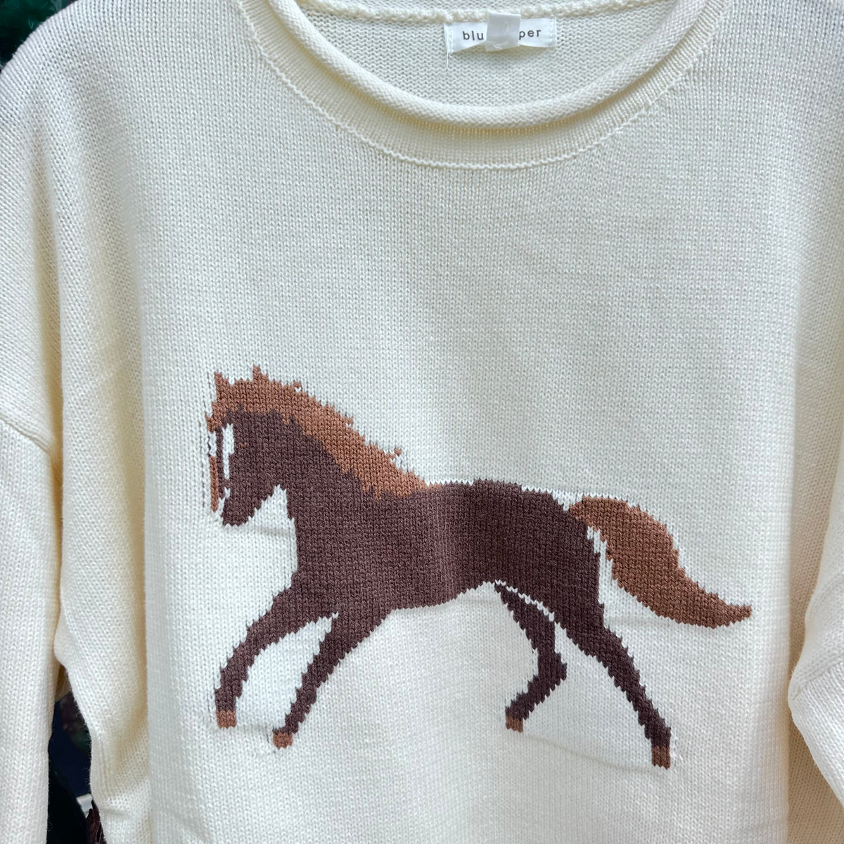 Horse Jacquard Rolled Edge Sweater