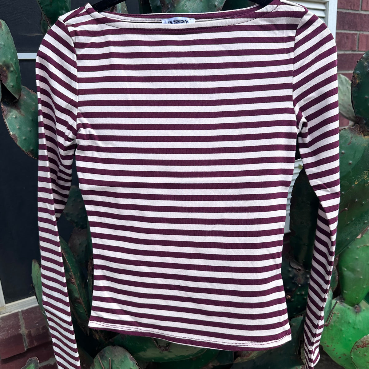 Boat Neck Striped Knit Top- Pink