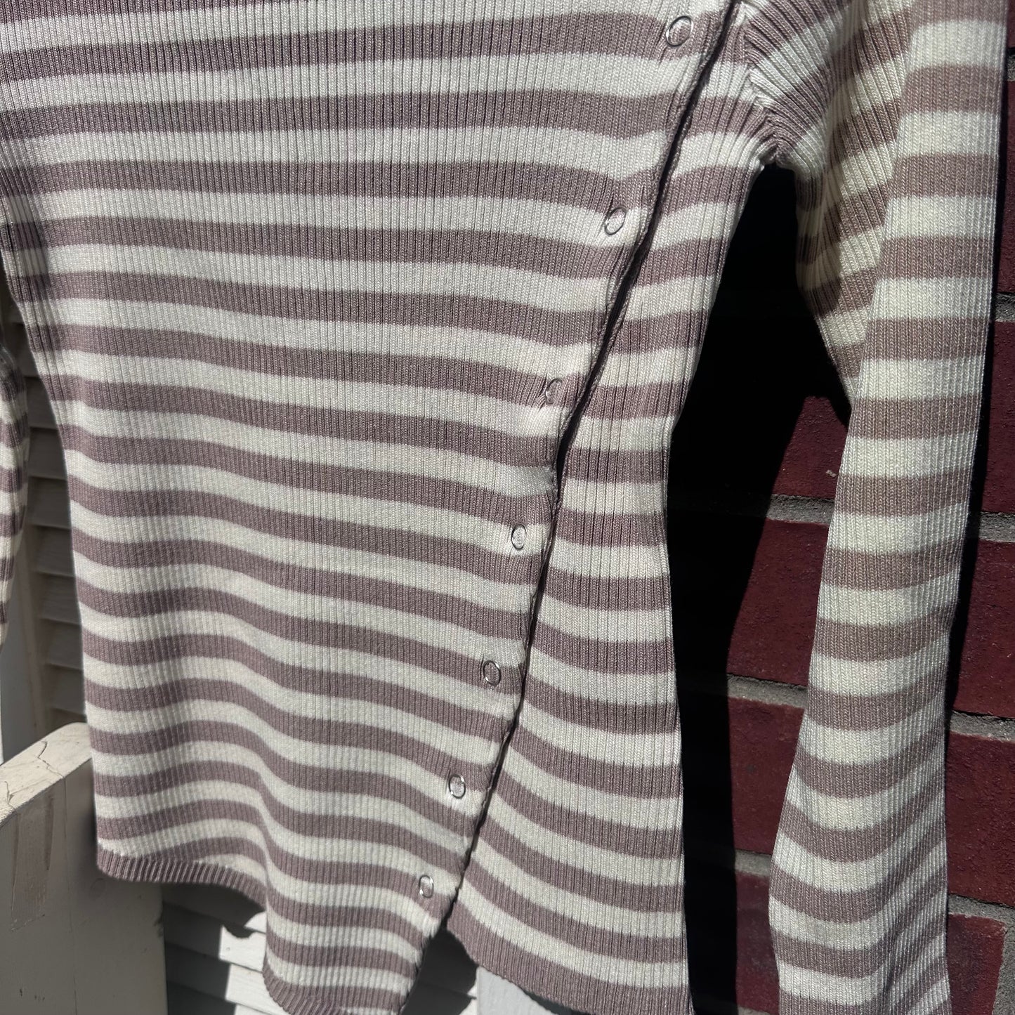 Striped Diagonal Snap Button Knit Top