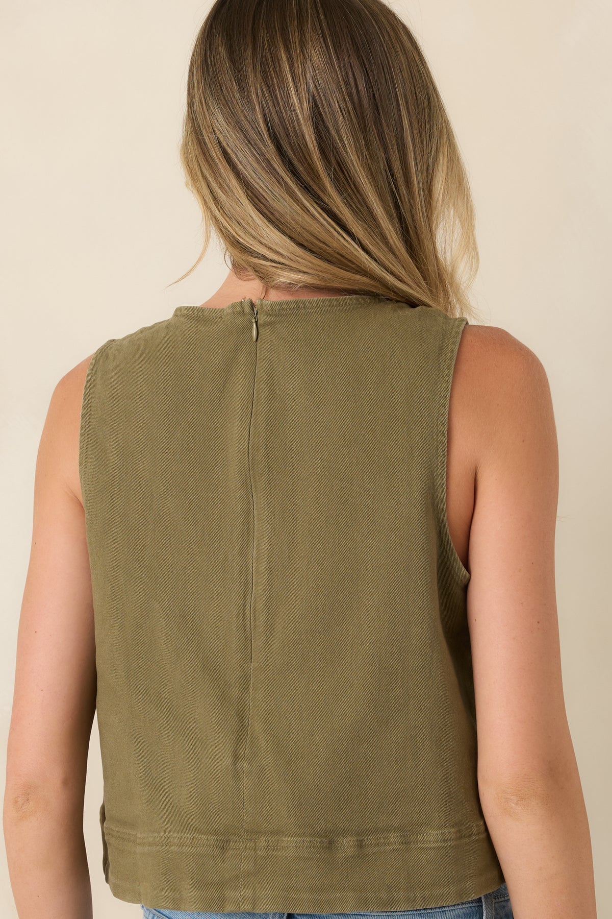 Olive Horsebit Sleeveless Denim Top