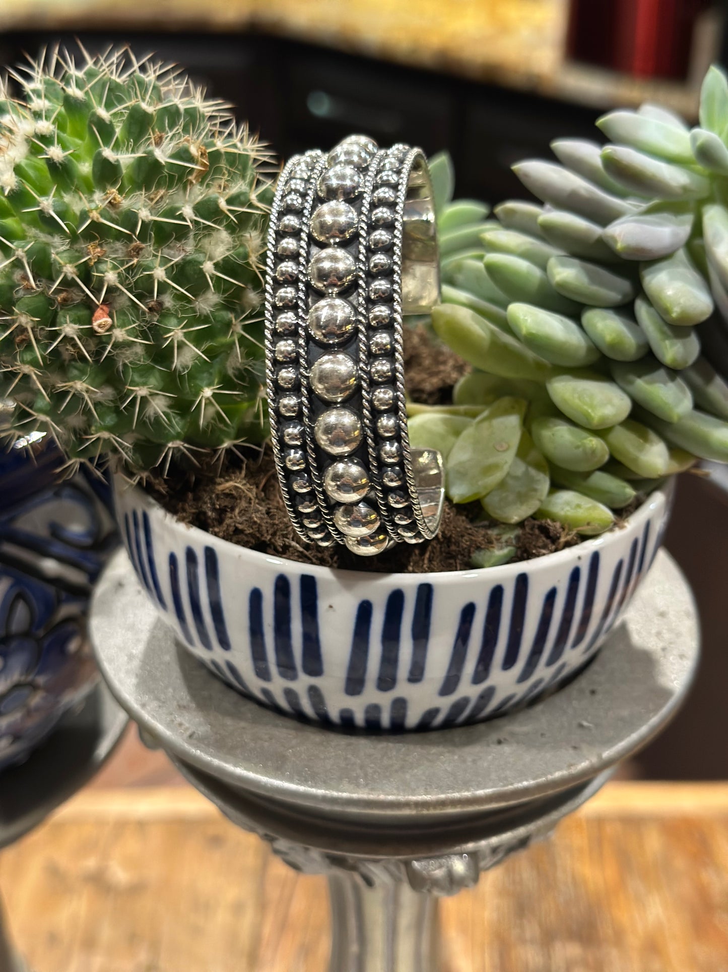 Sterling Three Row Bubble Cuff Bracelet