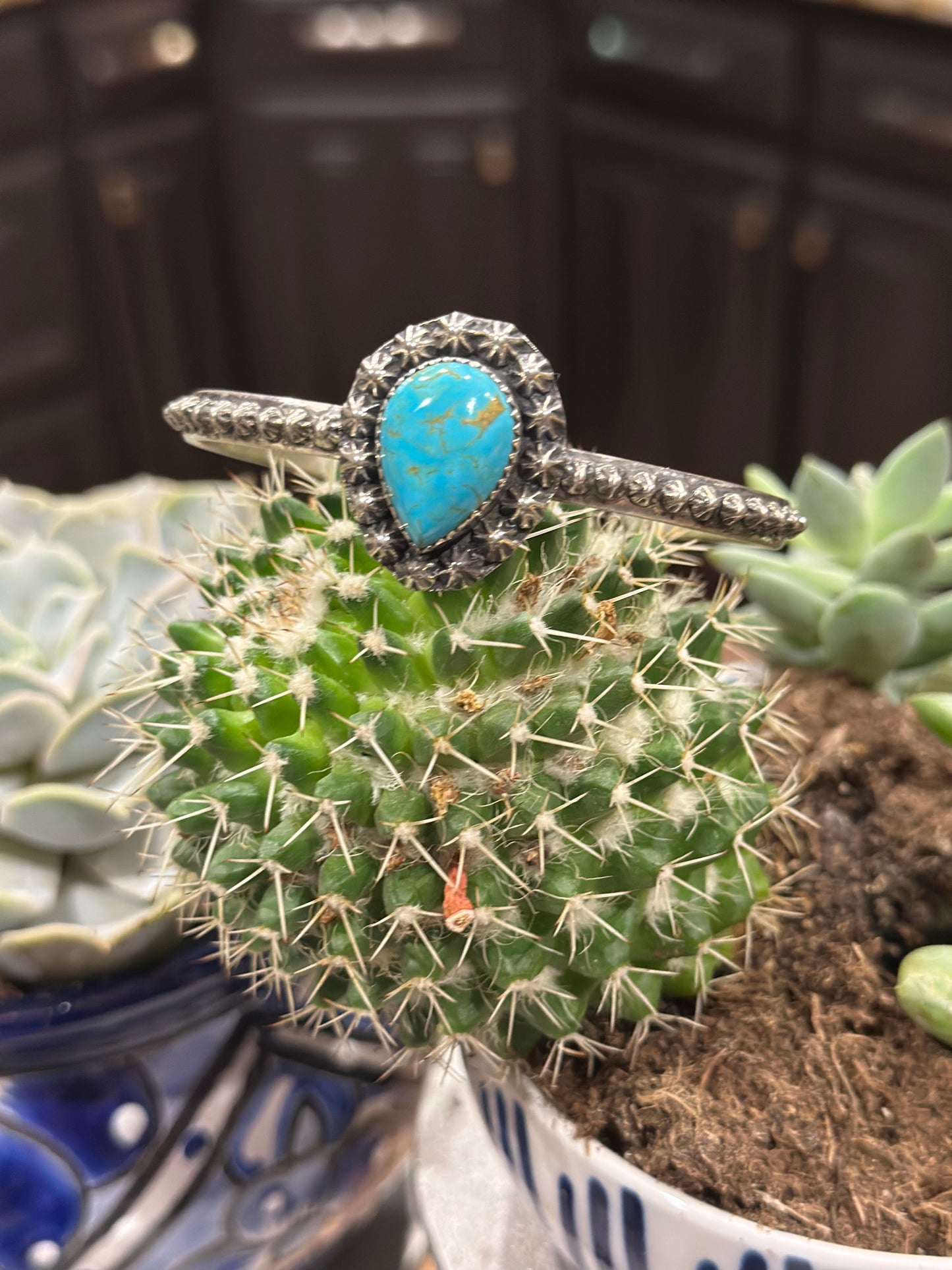 Sterling Silver Studded Cuff with Statement Turquoise