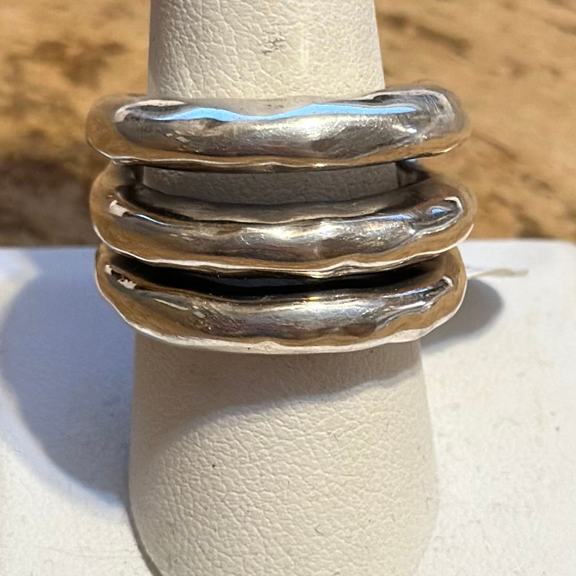 Sterling Silver Hammered Three Row Ring