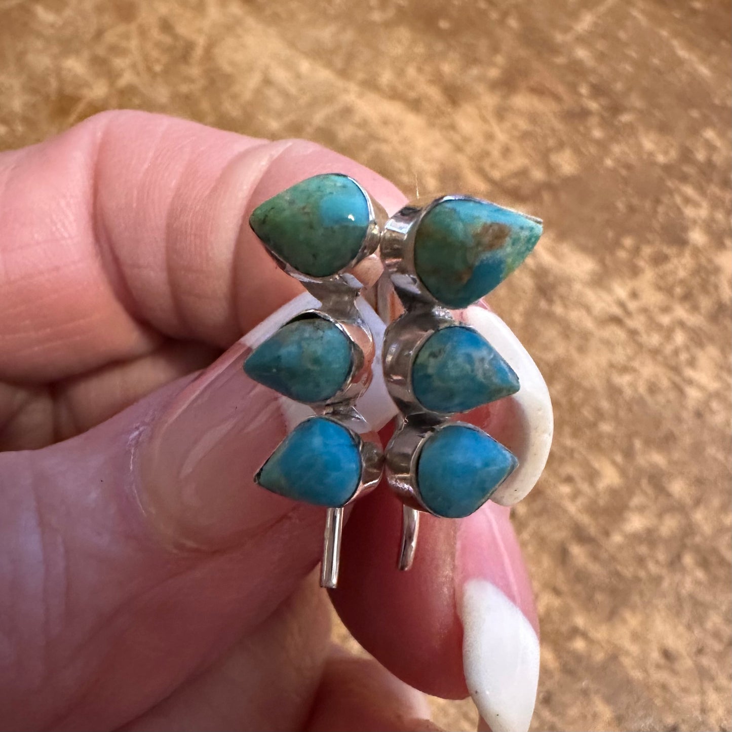 Sterling Silver & Turquoise Three Stone Earrings