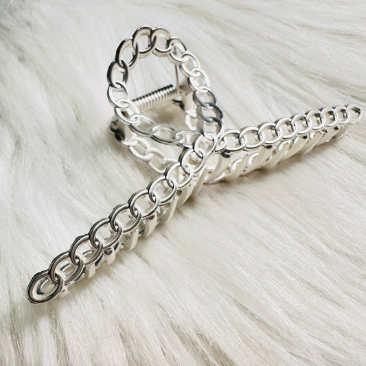 Large Matte Silver Chain Style Hair Clip