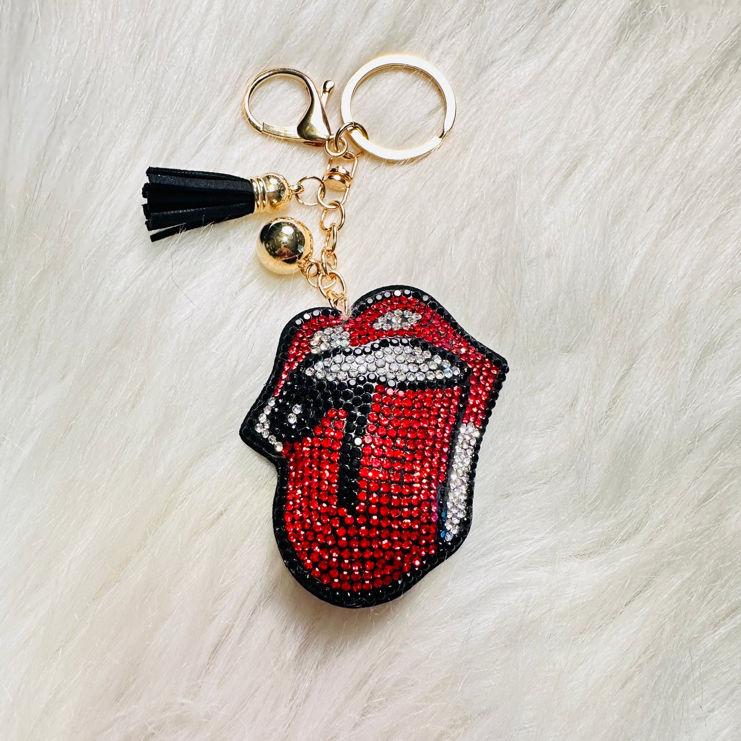 Rock N Roll Red Rhinestone Tassel Keychain