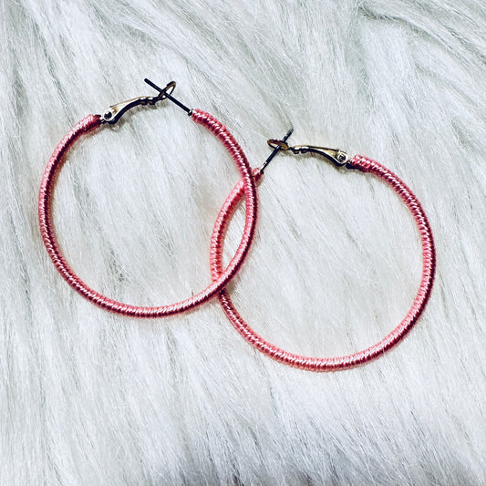 Pink Wrapped Hoop Earrings