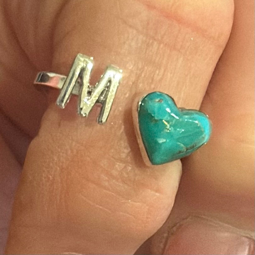 Sterling Silver Turquoise Initial Ring